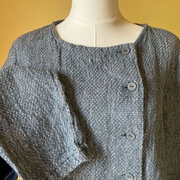 Flax Compelling Cardigan in Blue Honeycomb 100% Linen Button Down Small‎ - Picture 3 of 8